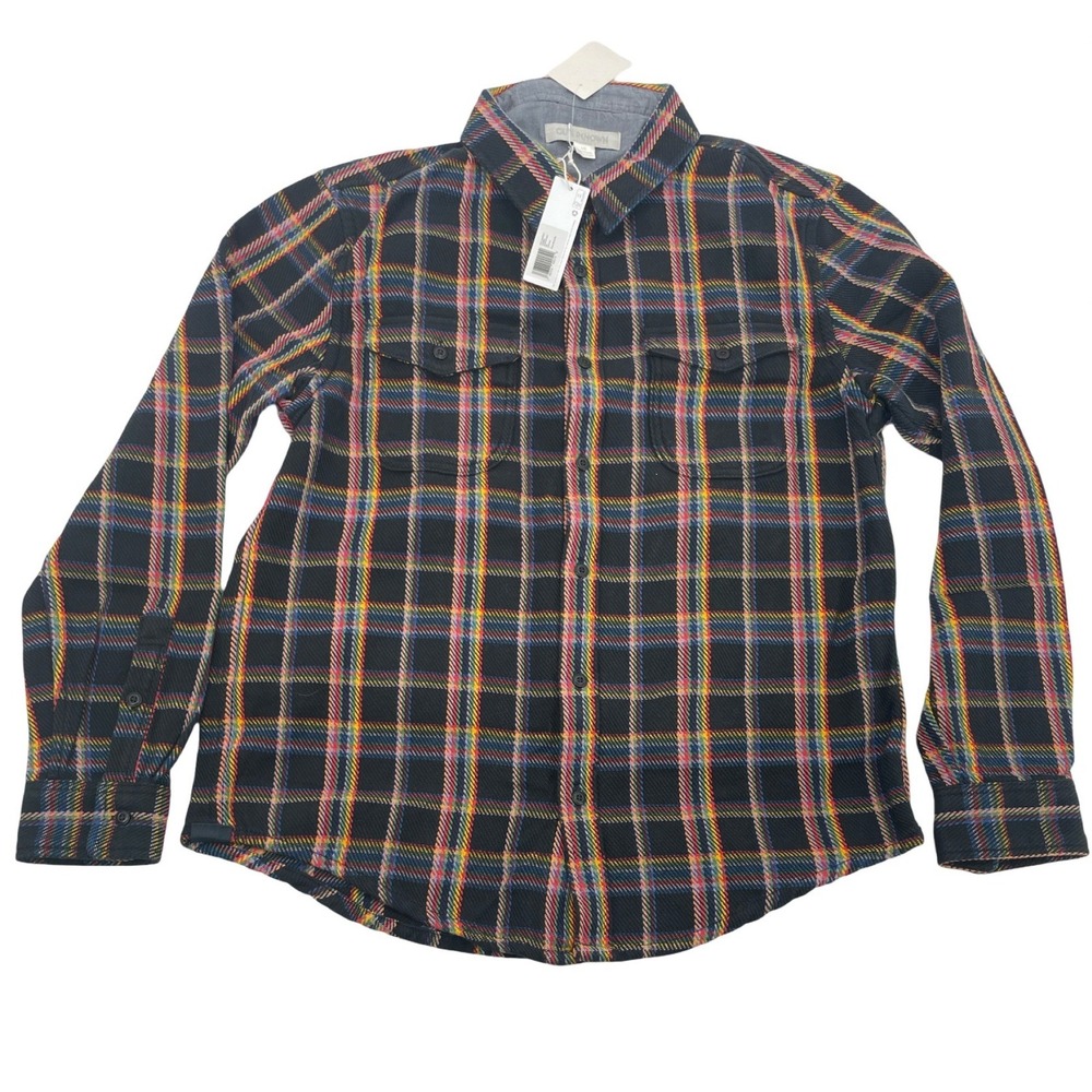 Outerknown Shirt Blanket Shirt Large Black Plaid NWT